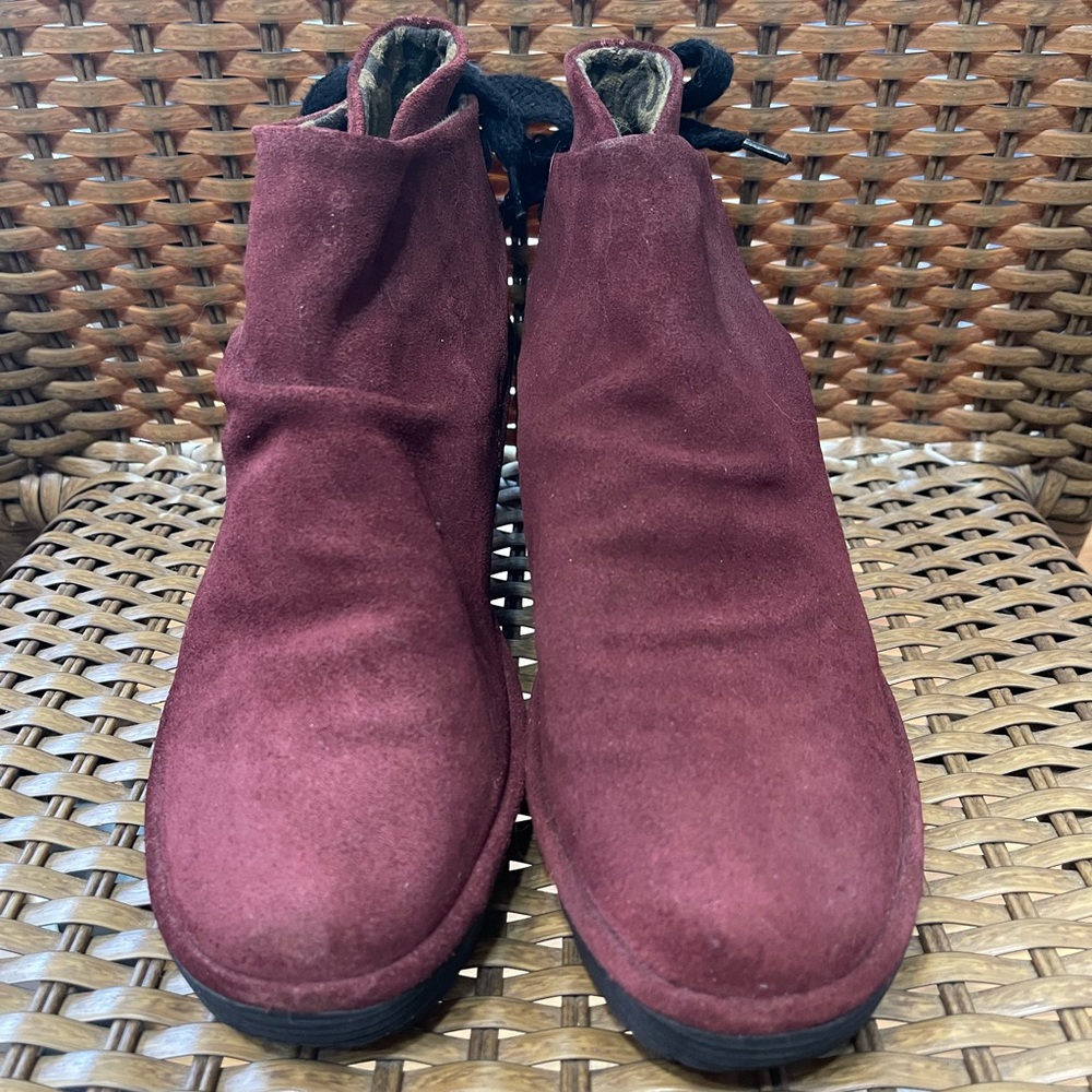 Fly London Tebi touched suede Women's Suede Ankle Boots - wine colored sz 39